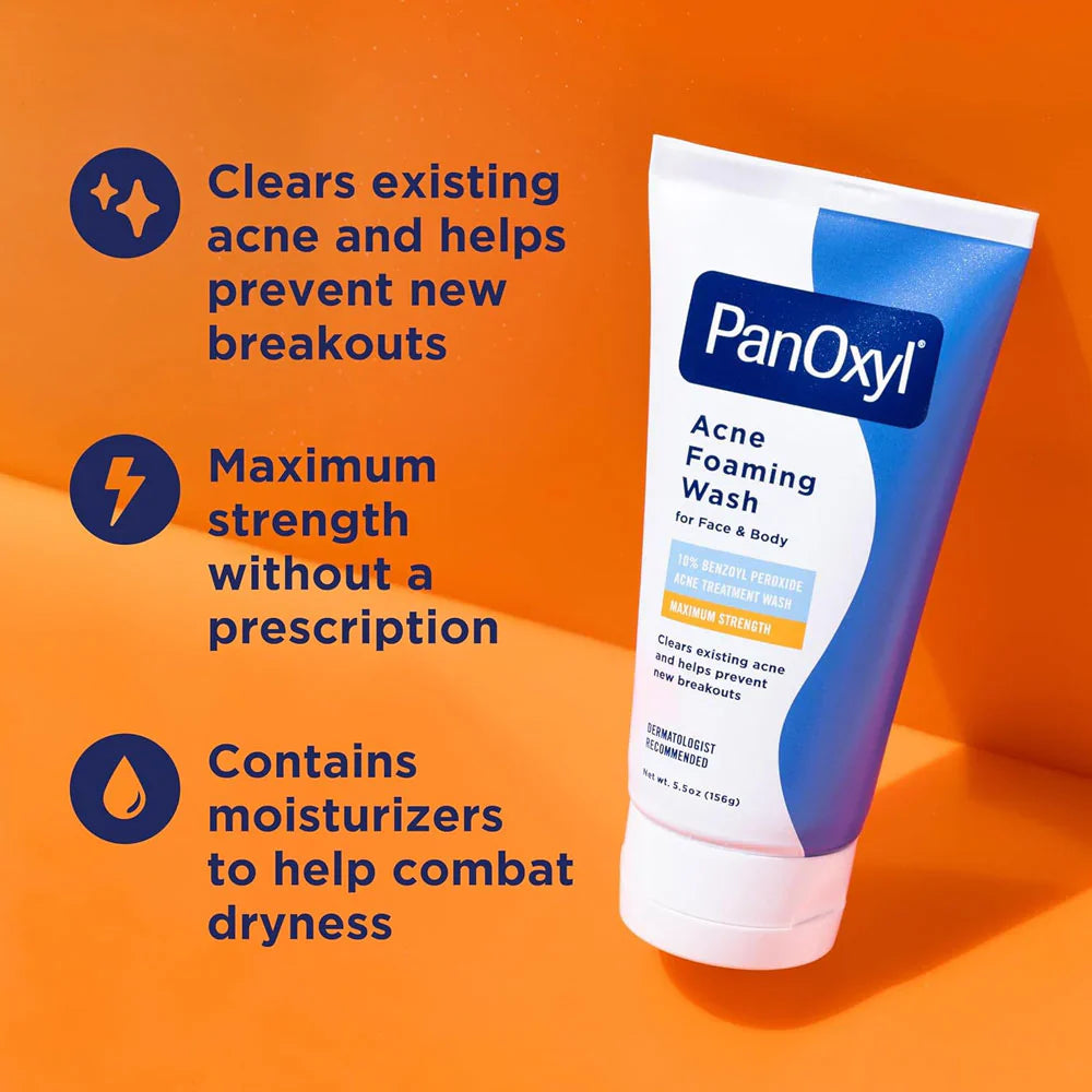 PanOxyl Acne Foaming Wash 10% Benzoyl Peroxide Maximum Strength - 156g.