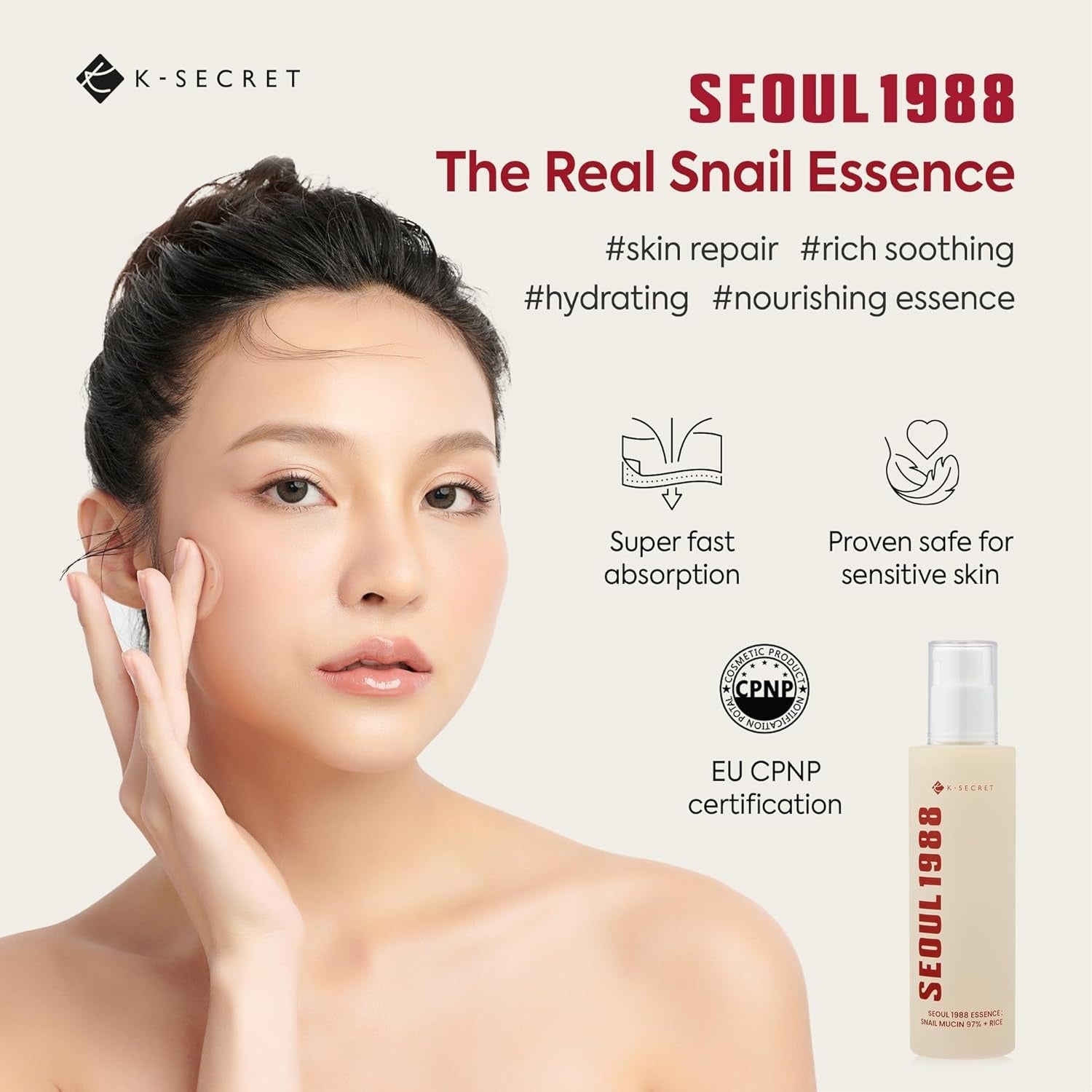 K-SECRET SEOUL 1988 Essence Snail Mucin 97% + Rice, 100ml.