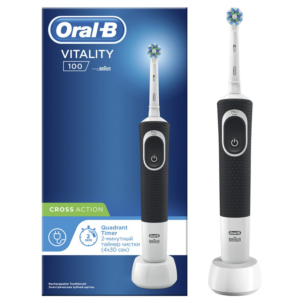 Oral-B Vitality 100 Cross Action Rechargeable Electric Toothbrush, Black.